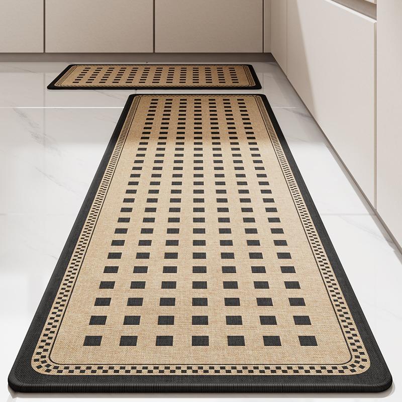 Kitchen Carpet Plaid Style Waterproof Oil-proof Floor Mat Pvc Leather Non-slip Foot Mats Long Strip Home Decoration Rug Alfombra
