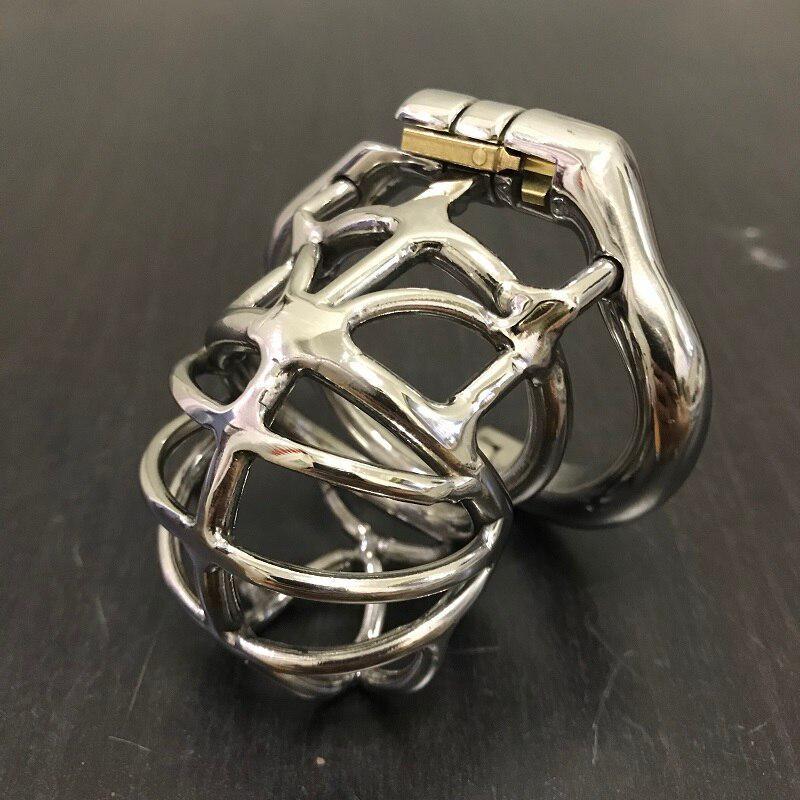 Stainless Steel Short Cock Cage Ring Locking Belt Chastity Cage
