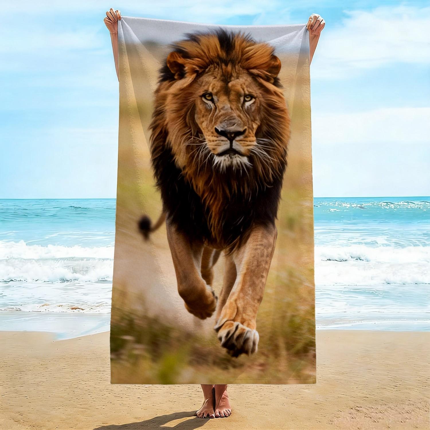 

Realistic Lion Beach Towel, Majestic Animal Print, Quick Dry Microfiber, Oversized for Beach Pool, Gift for Wildlife Lovers W40*H60(CM)