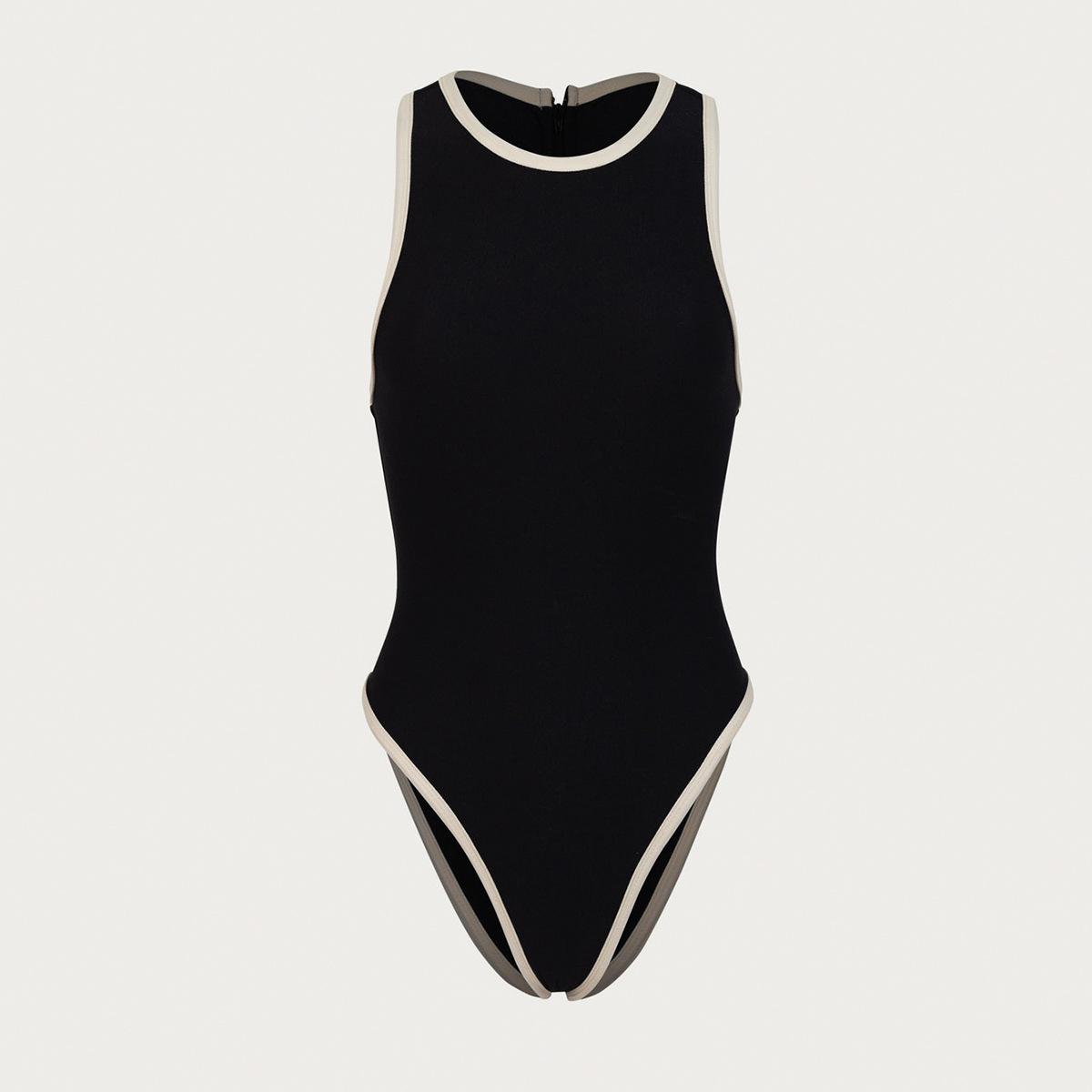 2025 New Black Bikini Set One-piece Swimsuit Classic Swimsuit Women s Push Up Sport Solid One-piece Suit Beach Wear For Female S чёрный