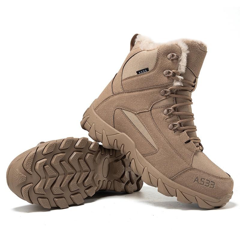 Warm Lined Tactical Hiking Boots Men Winter Outdoor Trekking Shoes With Rubber Sole Anti-Slip High-Cut