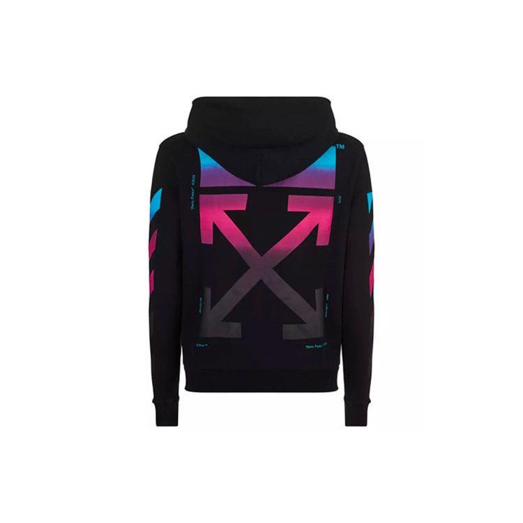 Felpa con cappuccio unisex OFF WHITE AW18, con fodera in pile, gradiente multicolore, nera, OMBB037F181920051088