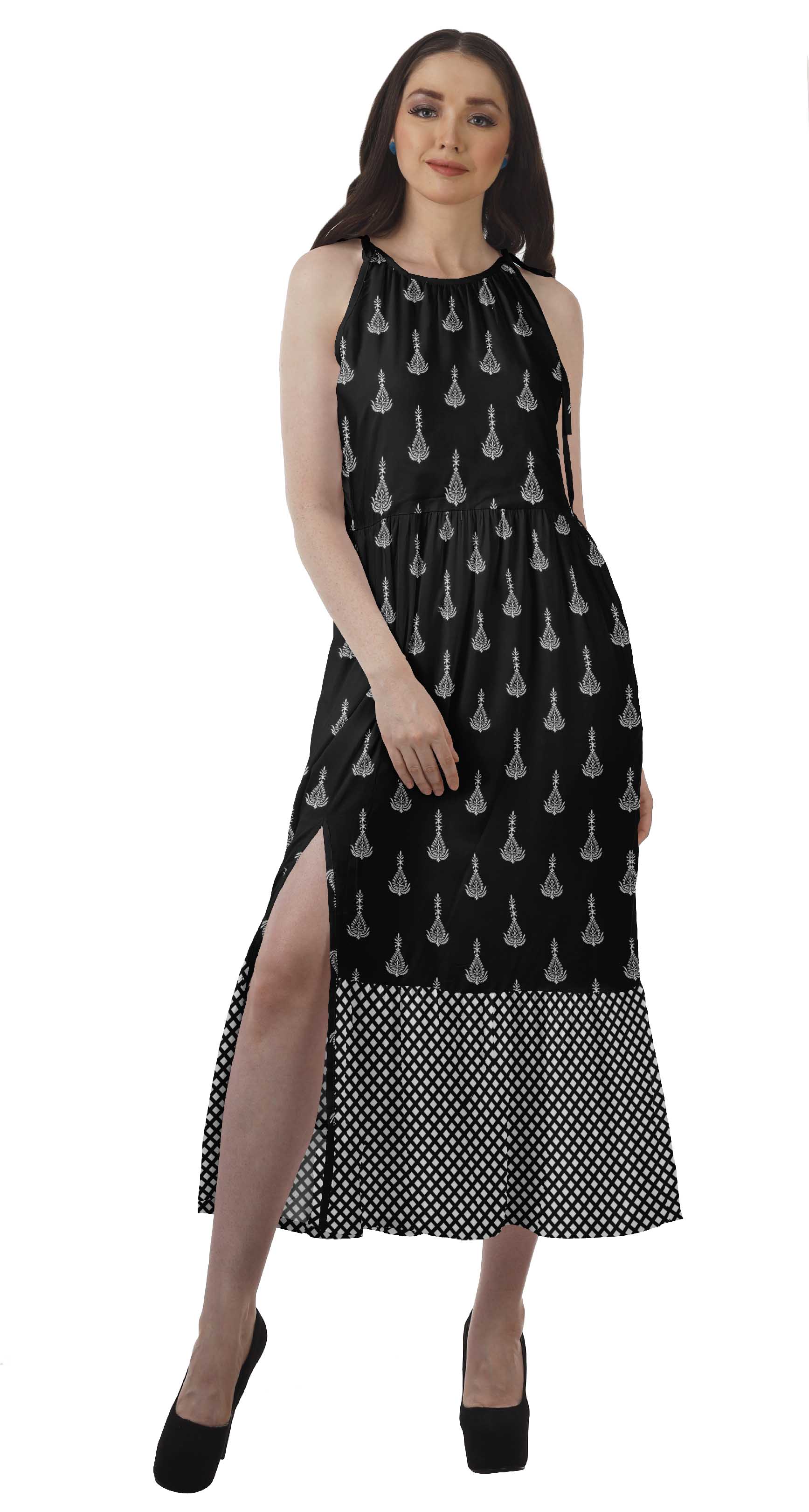 

Жіноча жіноча святкова сукня з принтом без рукавів без рукавів і розрізу з вискочкою Moomaya XS білий