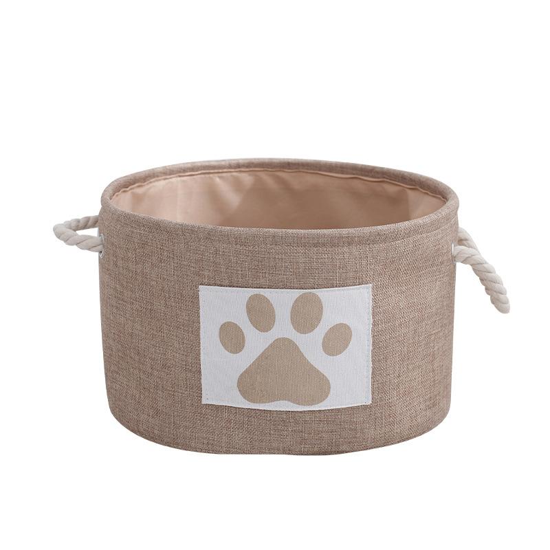 1pc-Striped Foldable Pet Toy Basket with Braided Rope Handle - Dog Toy Storage Box Accessories