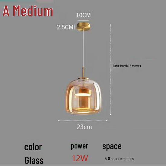 Italian Minimalist Glass Pendant Light for Bar, Study, Bedroom, or Bedside. Nordic Style, High-End, Simple Design.