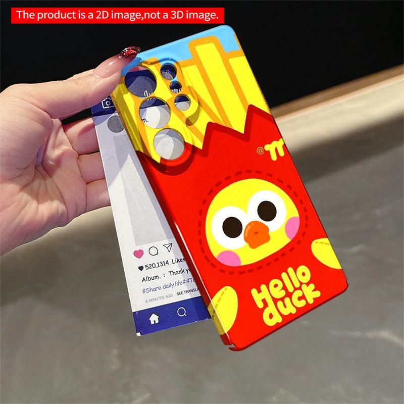 2DFlat Samsung phone case Hello Duck Fries Fun Phone Case Applicable to Galaxy S22 S23 S24 S25ULTRA S26 A12 A13 A14 A15 A16 A34 A35 A54 A55