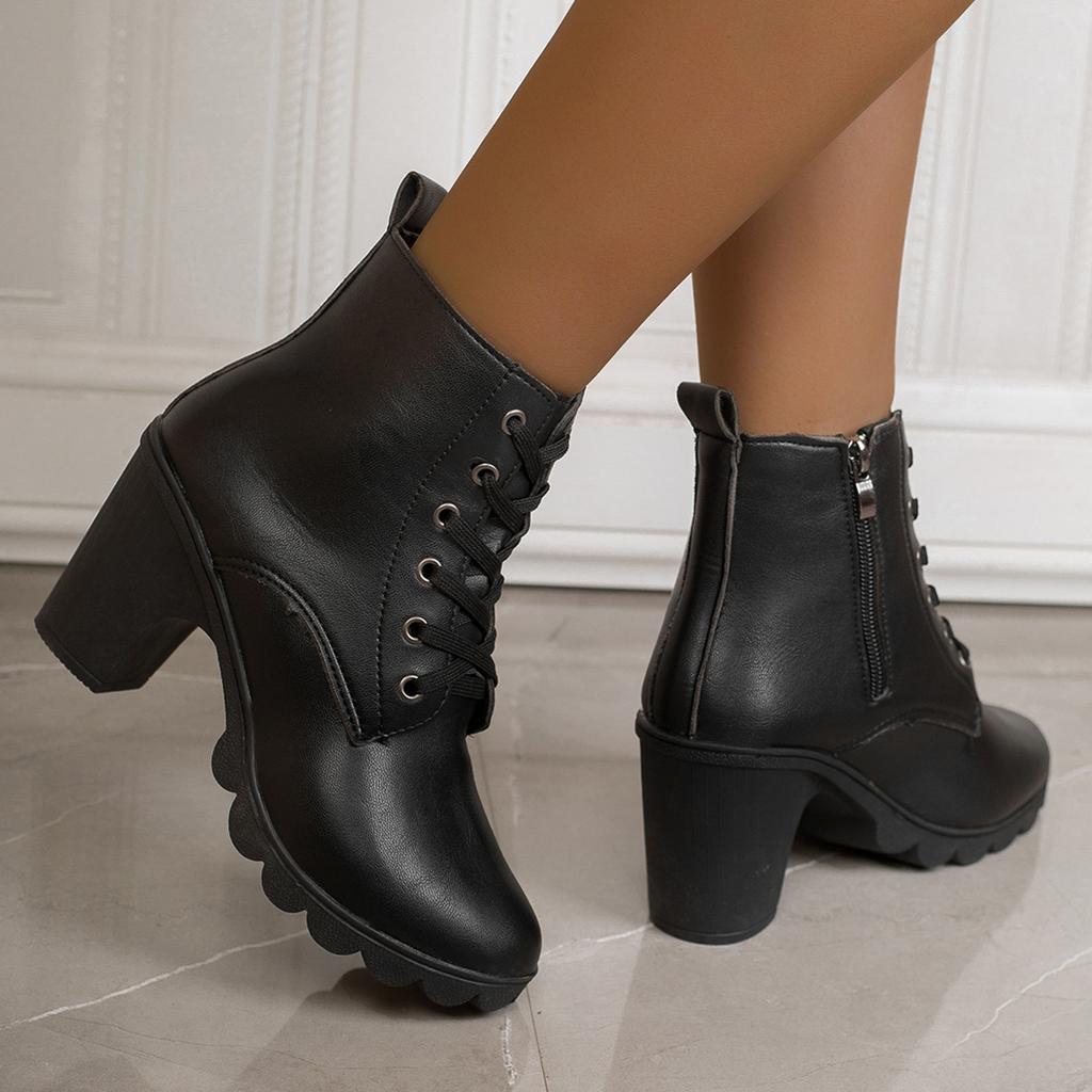 Sexy Side Zipper High Heel Ankle Boots Women Autumn Fashion Black Round Toe Chelsea Boots Chunky Platform Women'S Boots