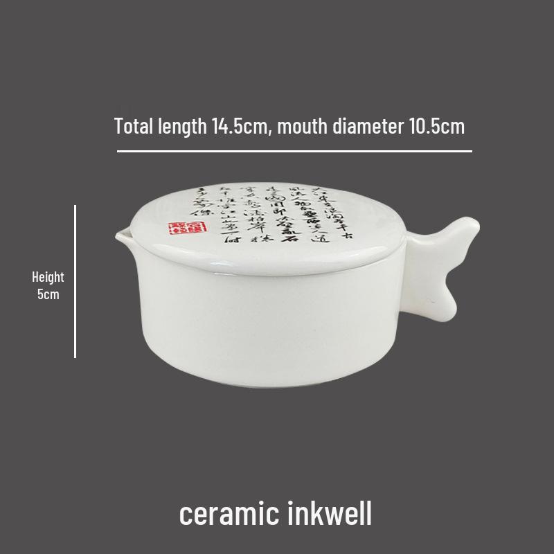 Multi-Purpose Inkwell Set: Includes Inkstone with Lid, Ink Stick, Brush Rest, Ink Sea, Ceramic Inkwell, Ink Box, and Ink Dish.