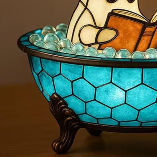 Ghost Bubble Bath Lamp Halloween Ghost Night Light Color-Changing Ghost-Themed Bathtub Accent Lamp for Bathroom Decor