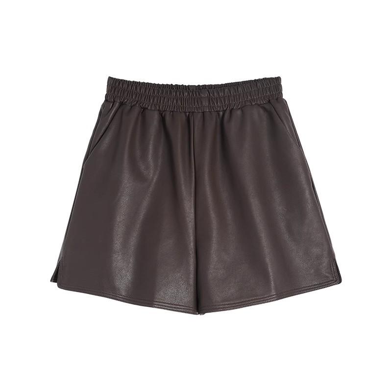Women's Fall Winter Plus Size High Waisted Loose Slimming Casual PU Leather Shorts Black Outer Wear Fall Spring A Line Pants Mini Shorts
