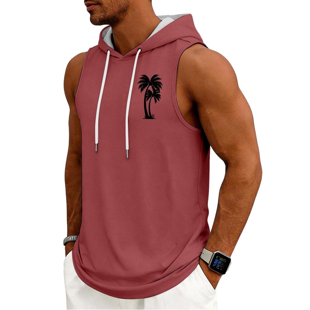 Men's Tank Top Gym Sleeveless Hoodie Shirt Washed Sports Muscle Shirts Fitness Vest With Hood