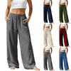 Women’s Wide Leg Elastic Waist Casual Loose Fit Drawstring Linen Pants with Pockets for Everyday Wear Home Office Travel