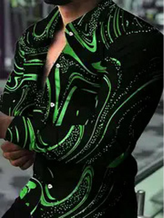 

2025 Men s Fashion Trendy 3D Print Lapel Long Sleeve Casual Shirt XL