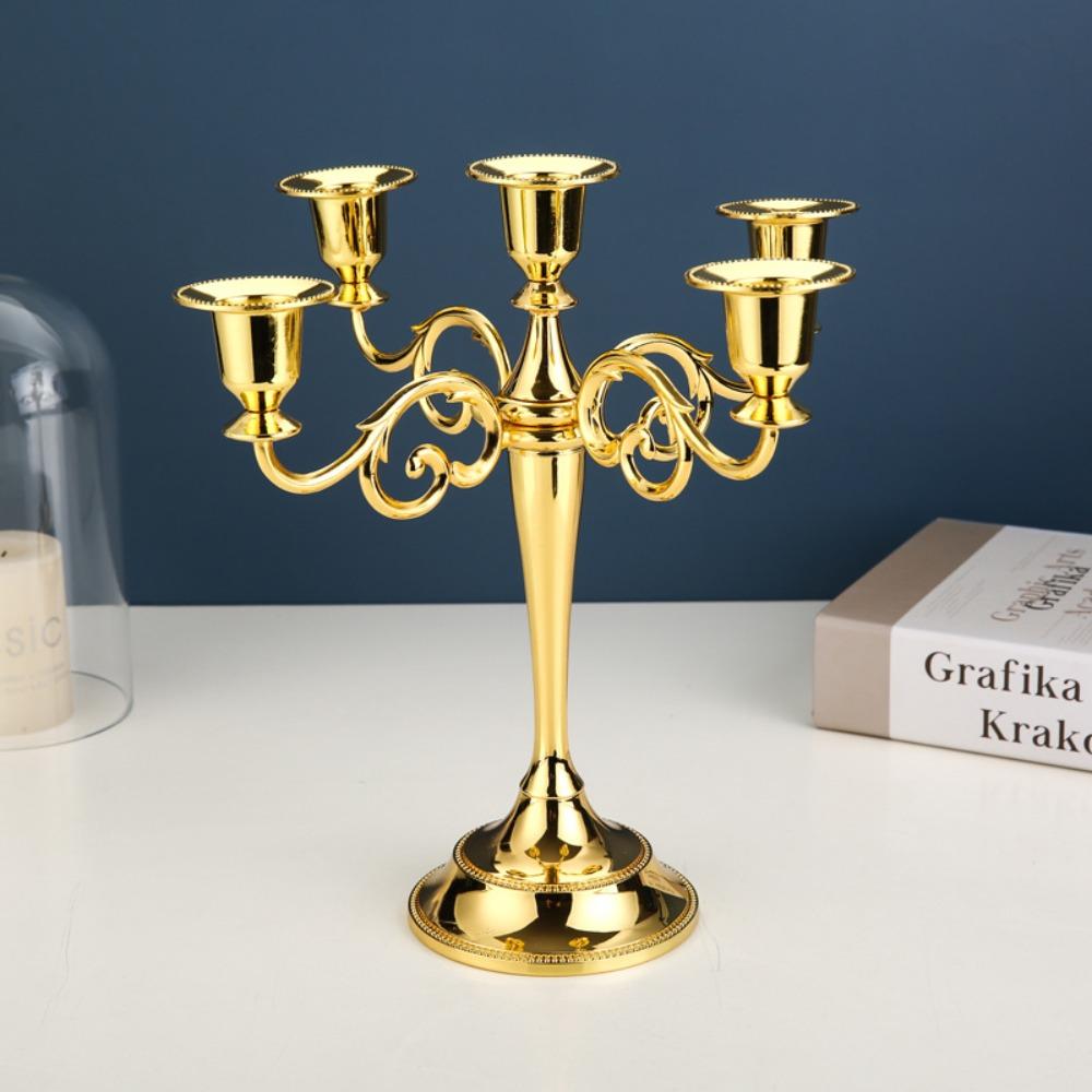 3/5 Arms Candle Holder Electroplated Candelabrum Wedding Decorations European Candlestick  Banquet