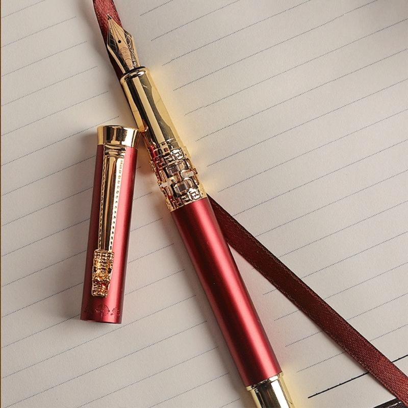 Retro Calligraphy Pen Refillable Classic Signature Pen Unique Chniese Dragon for Head Style Pen Clip for Adults Students