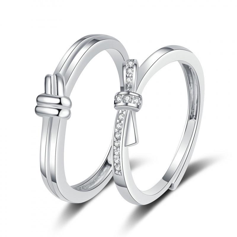Rhinestone Bow Couple Rings - Elegant European & American Valentine's Gift Jewelry