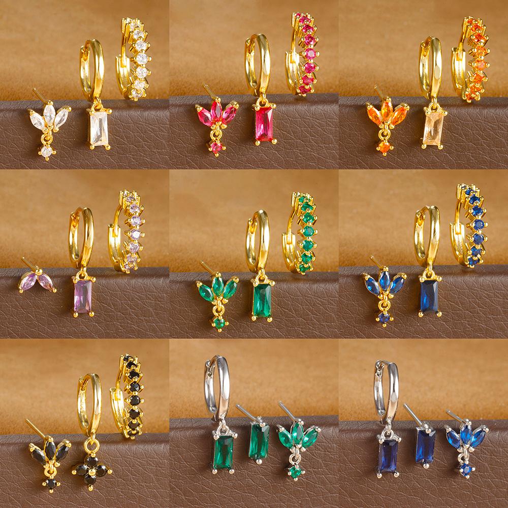 Tuiying-003 Jewelry & Bijouterie Women's 3Pcs Vintage Stainless Steel Huggie Ear Piercing Earring Sets For Tiny Unique Pendant Square Hoop Earrings Fashion Jewelry