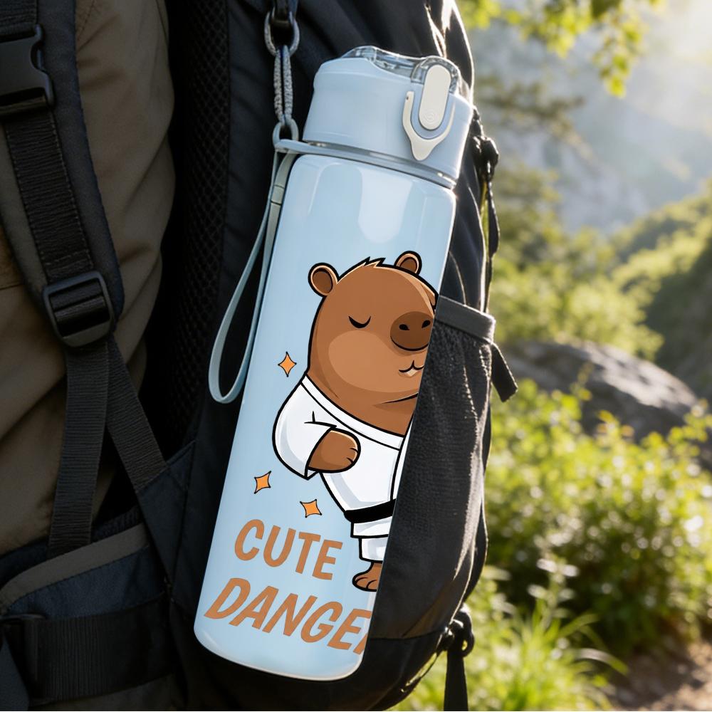 1PC Boxing Capybara Cartoon Bust 750ml Color Plastic Water Bottle Leakproof Flip Straw Lid For Sports Office Home Use
