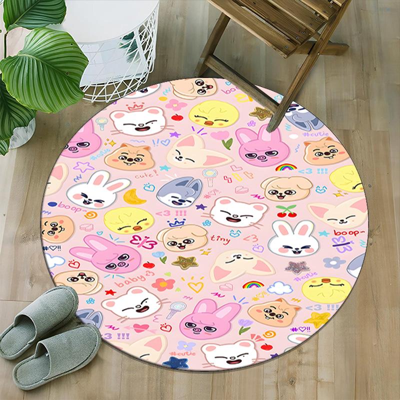 1pc Kpop Team4 Print Round Carpet Chair Round Carpet Suitable for Bedroom Living Room Home Decorative Carpet