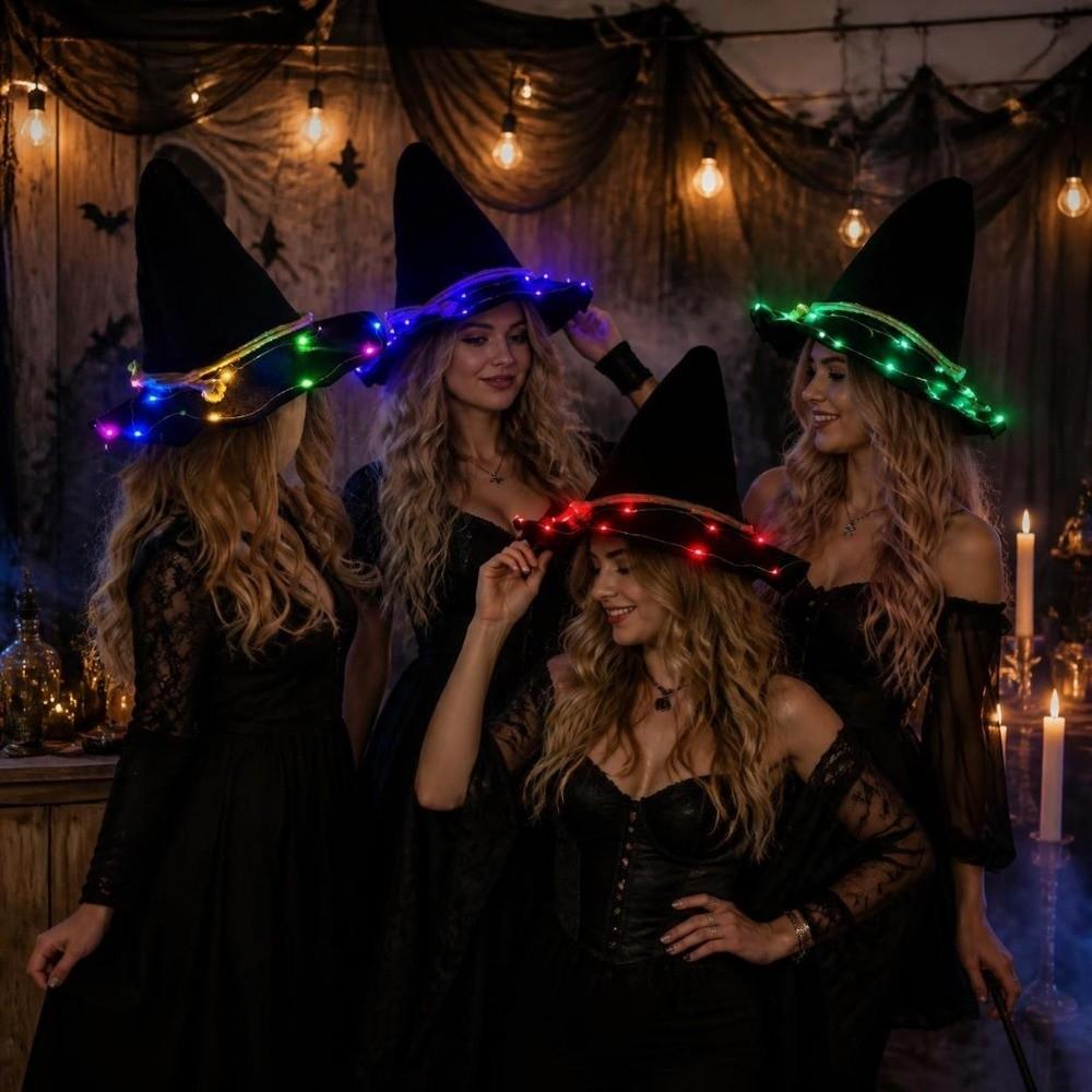 Pointed Design Light Up Wizard Hat Gothic Glowing Halloween Cap LED Witch Hat Party Props