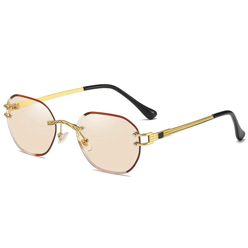 Gafas de Sol Azules Sin Montura Cuadradas Metálicas de Alta Calidad Estilo Verano Espejo para Hombres Mujeres