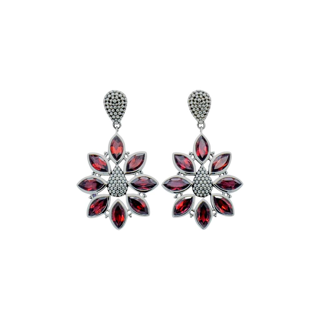 Garnet Flower Earrings: 925 Sterling Silver Dangle Jewelry