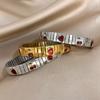 316L Stainless Steel Gold Color Strawberry Cherry Elastic Bangle Bracelet For Women Men Statement New Trend Wrist Zircon Gift