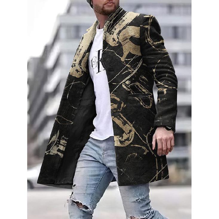 Spring New Men s Pocket Versatile Daily Retro Stand Up Collar Medium Long Woolen Coat Men s Casual Coat Men s Clothing M