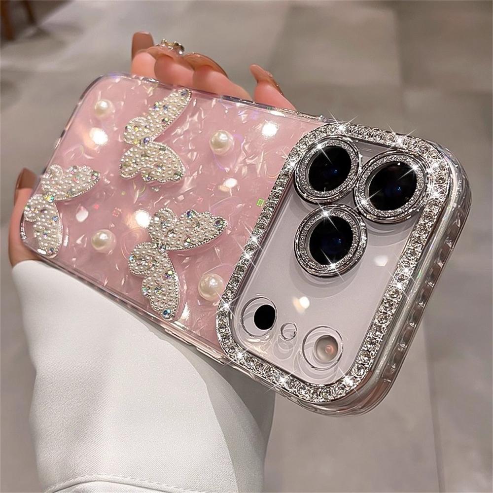 

Diamond Butterfly Clear Phone Case For iPhone 17 Air 16 15 14 13 12 Pro Max Transparent Plating Soft Silicone Back Cover iPhone 15