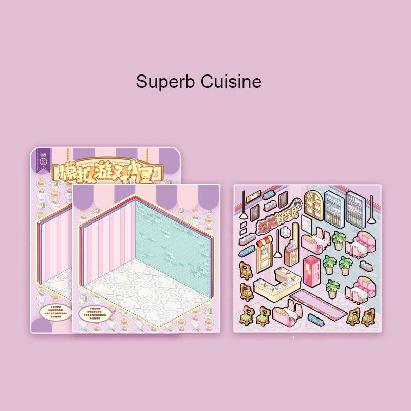 Baking House Cooking House Fashion Wardrobe Fairy Tale House all 4 Themes PET Paster Miniature Simulation Game Cabin 3D Visual Scene Creation Sticker