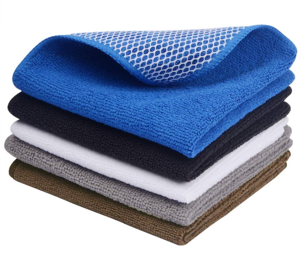 Sinland Super Absorbent Microfiber Wash Dish Cloth Best Kitchen Rags Cleaning Cloths With Poly Scour Side 12Inchx12Inch 5 Pack