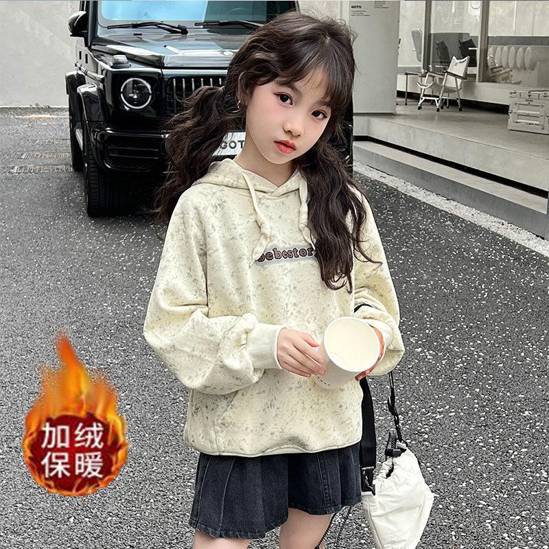 Girls Fleece Lined Hoodie Thick Warm Korean Casual Sweatshirt For Big Kids Autumn Winter