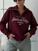 Women's Retro Casual Loose Letter Print Half-Zip Hoodie