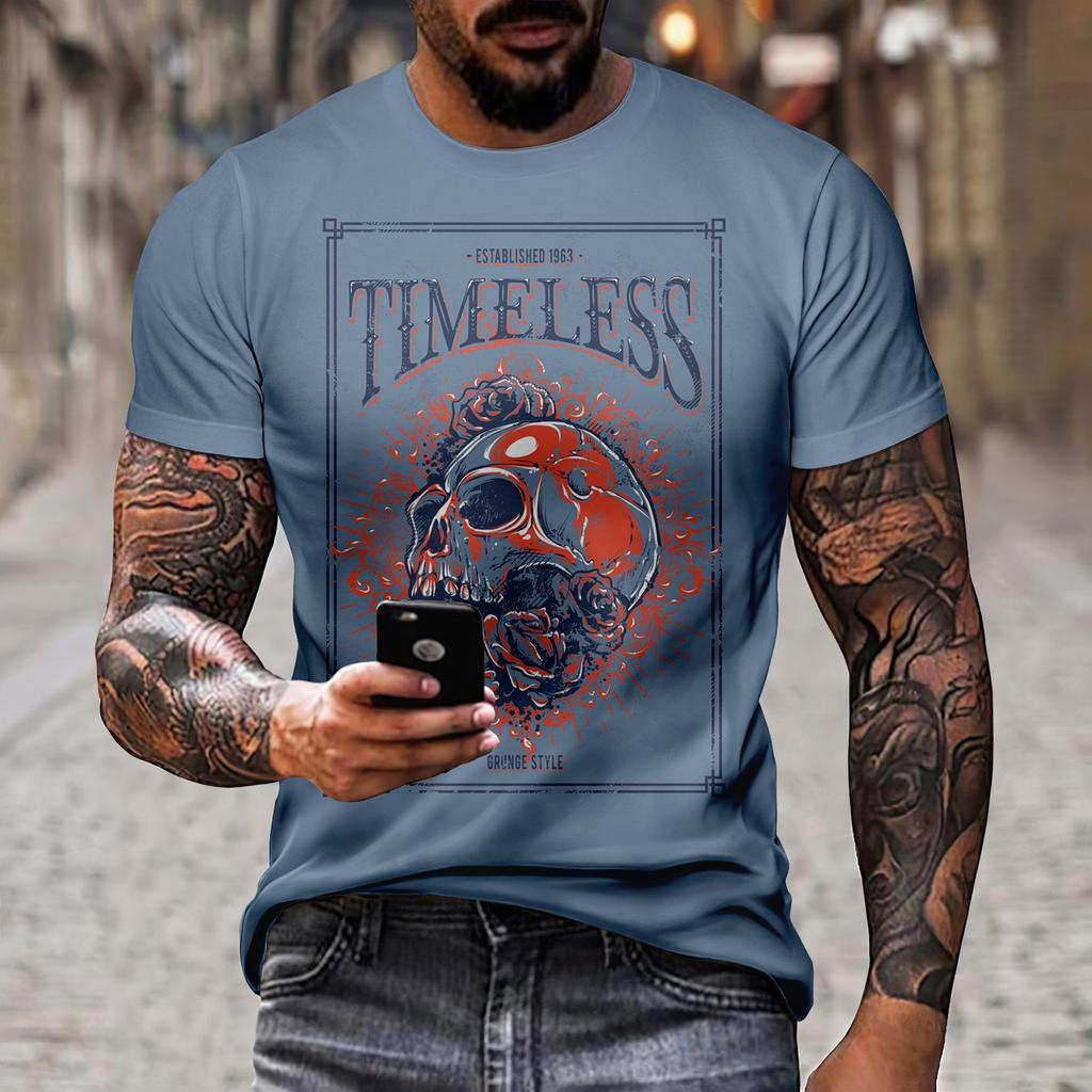 Camiseta de Verano para Hombre3DImpresión de Letras de Calavera Moda Manga Corta Ropa de Hombre Cuello O Ocio Poliéster Camiseta Ropa de Calle