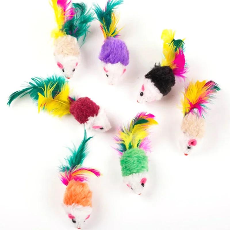Cat Toys Interactive Cute Soft Fleece False Mouse Colorful Feather Funny Playing Training Toys For Cats Kitten Pet Supplies