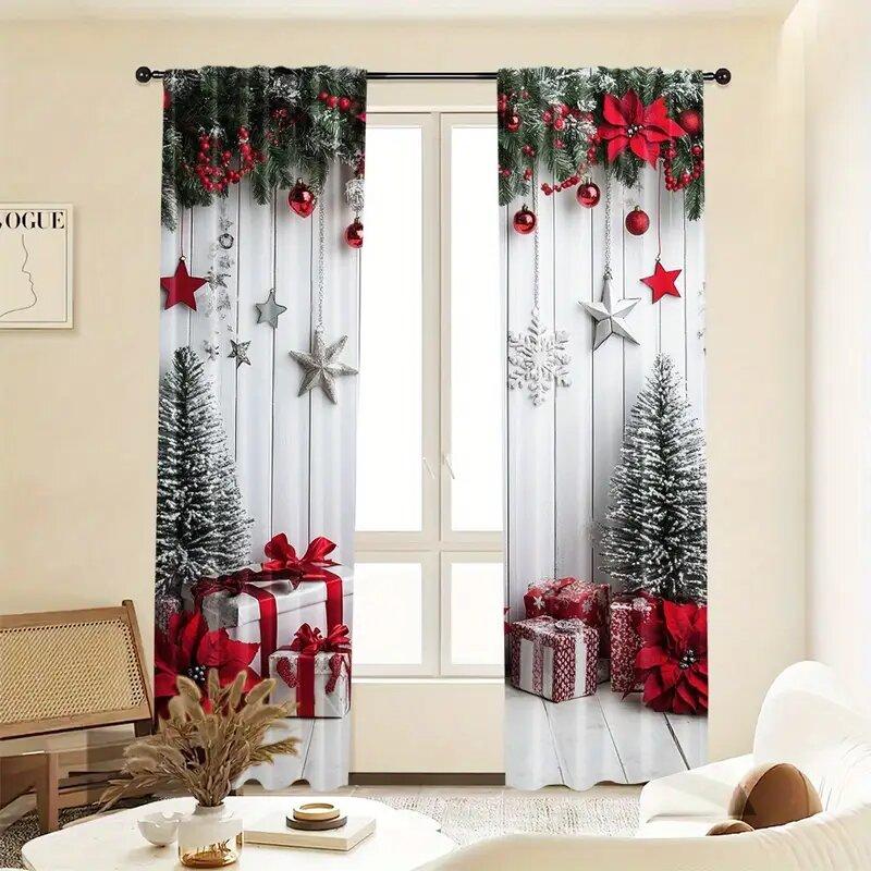 Christmas tree and star-patterned printed curtains   Christmas decorations   home decorations   room decorations