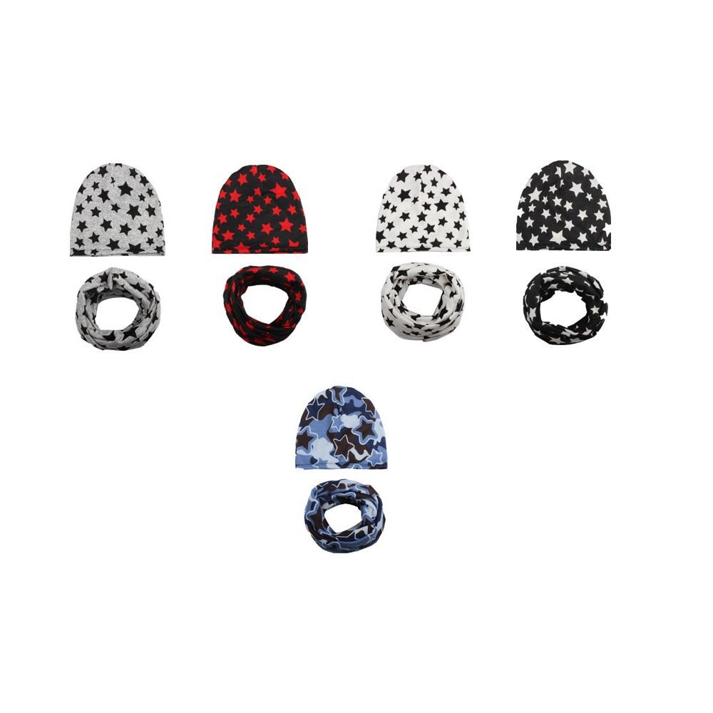Cotton Hat Scarf Set Cute Star Print Kids Beanie + Scarf Collar Autumn Winter Kids Cap