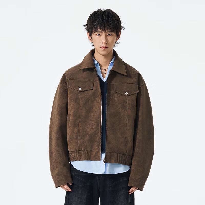 

Men s Velvet Feel PU Distressed Lapel Jacket 3XL