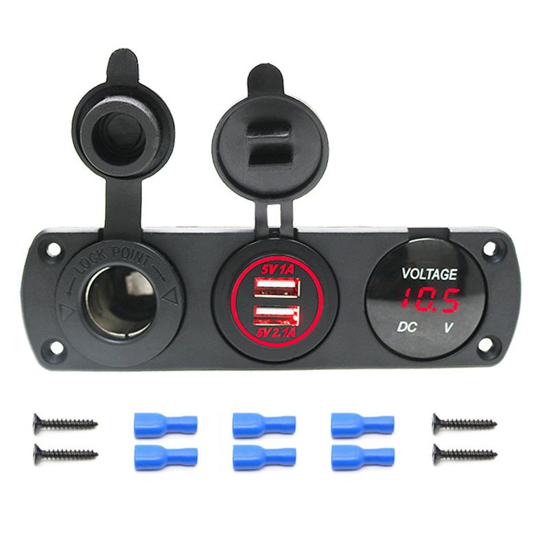 3 in 1 Panel 12V 3.1A Dual USB Car Charger Socket Power Outlet LED Voltmeter Cigarette Lighter Socket Adapter for Truck Boat RV
