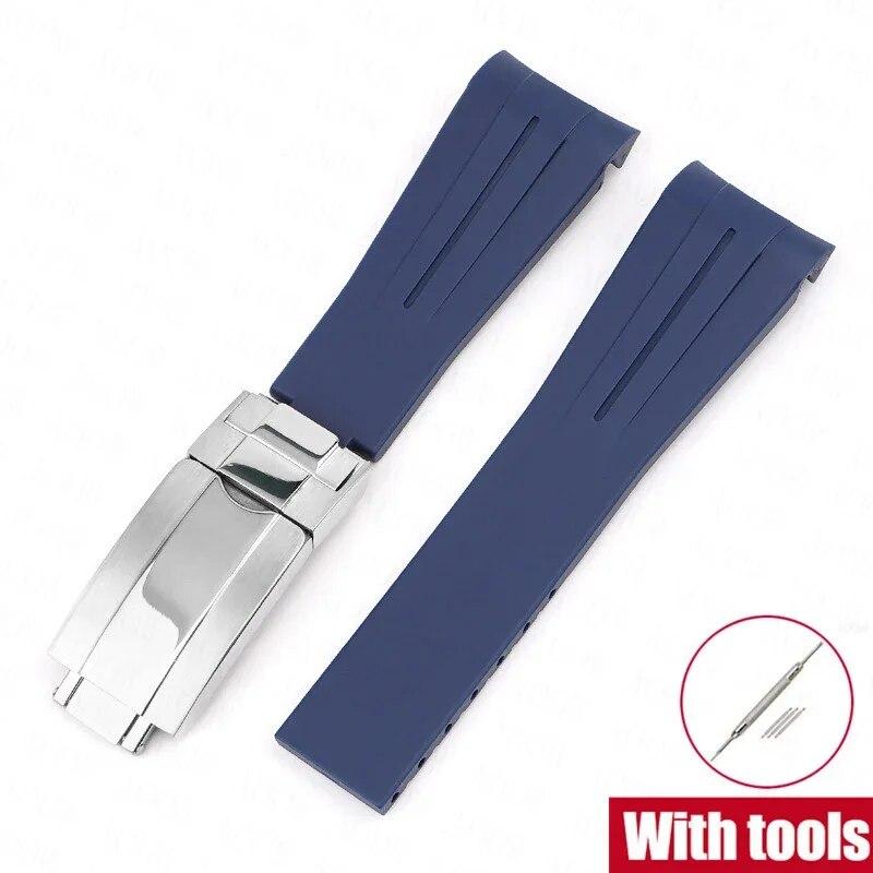 Rubber Watch Band Fit for Omega X Swatch Moonswatch 20mm Stainless Steel Folding Buckle Men Women Curved Replace Strap for Rolex