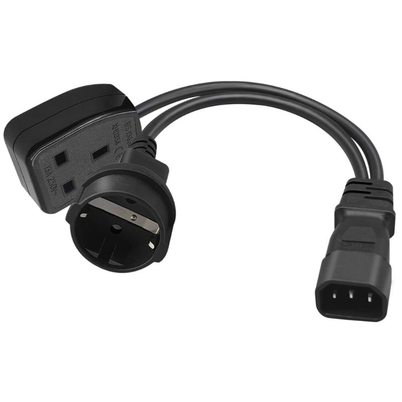 IEC320 C14 to UK 13A +EU4.8mm AC-Power Adapter Cable, 3 Terminals Male to Female Power Connector Cord Wire