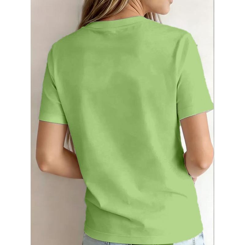 Women's Short Sleeve Crew Neck T-Shirt - Spring Summer Casual Blouse Suitable for Warm Weather, Opaque Round Neck Top with Minimalist Letter