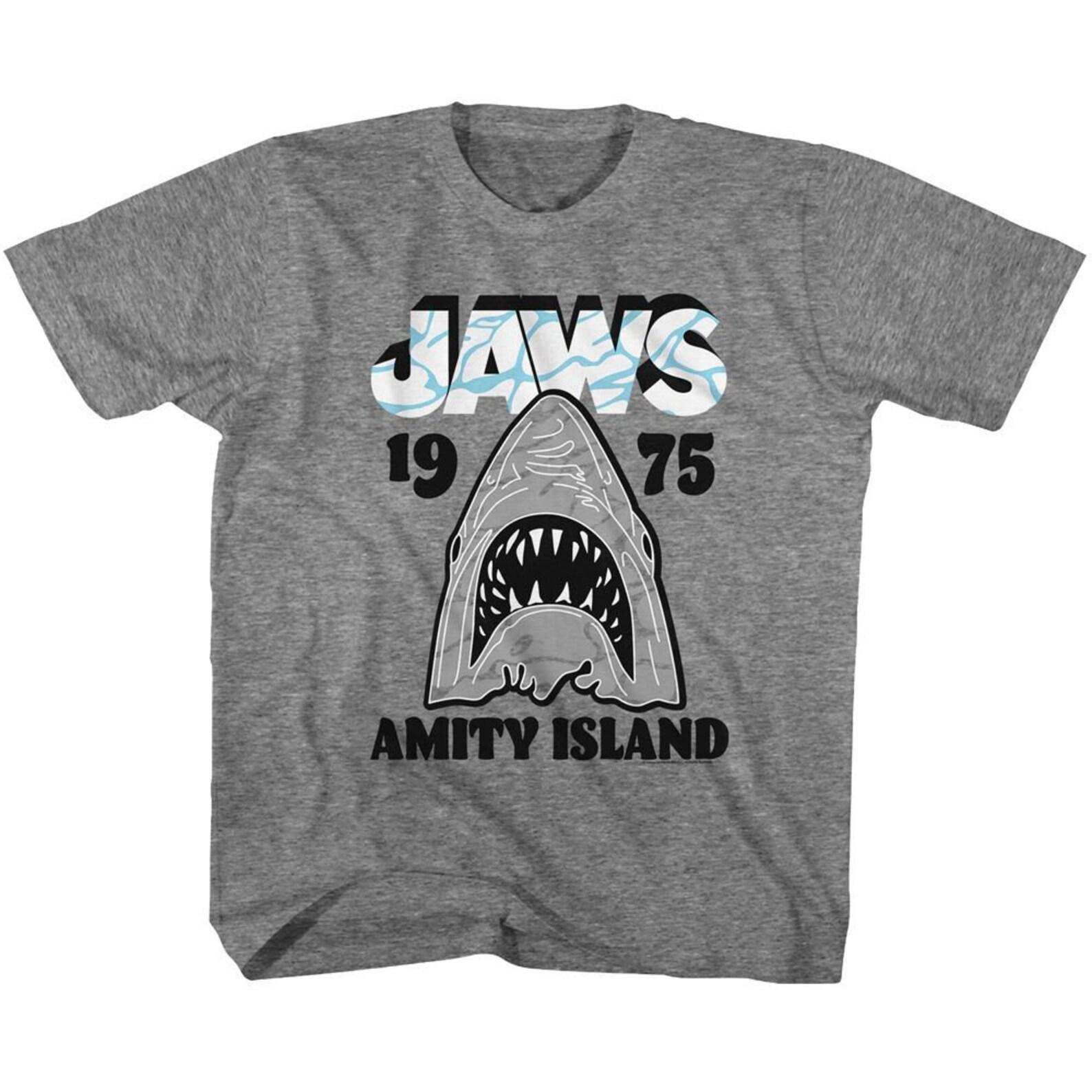 Jaws Gray White Graphite Heather Unisex T-Shirt 140
