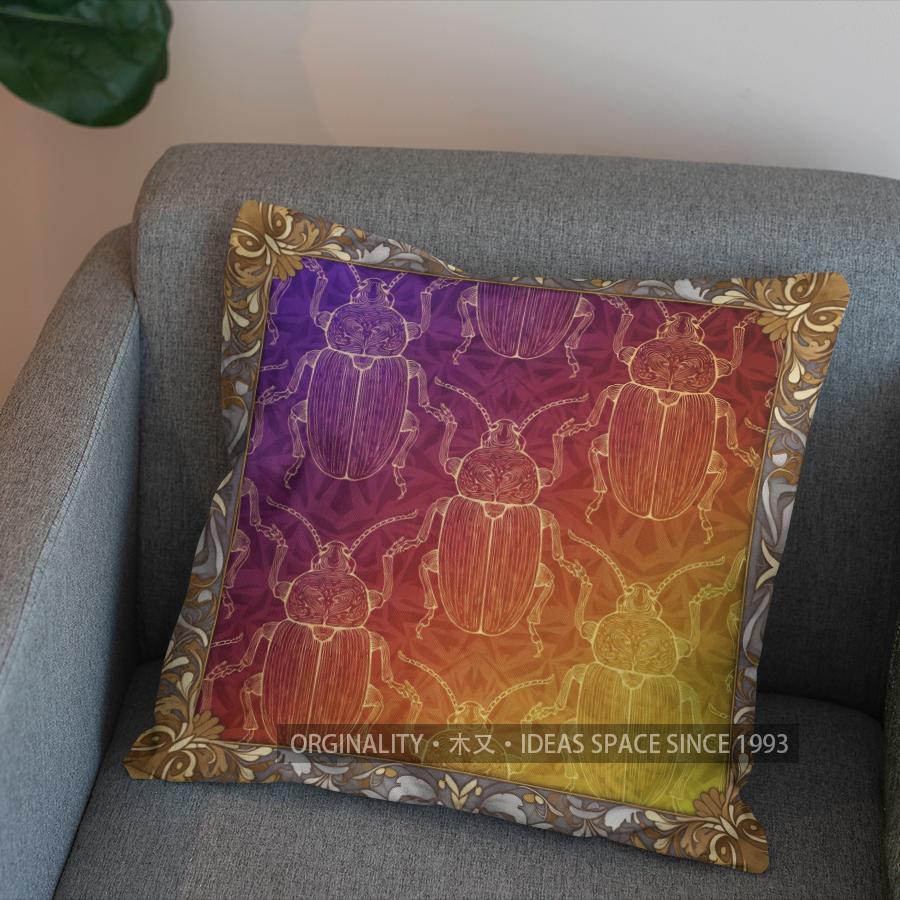 2D Colorful Beetle Pattern Throw Pillow Cover Pattern Cushion Cover Suitable For Sofa Bedroom Car Pillow Cover