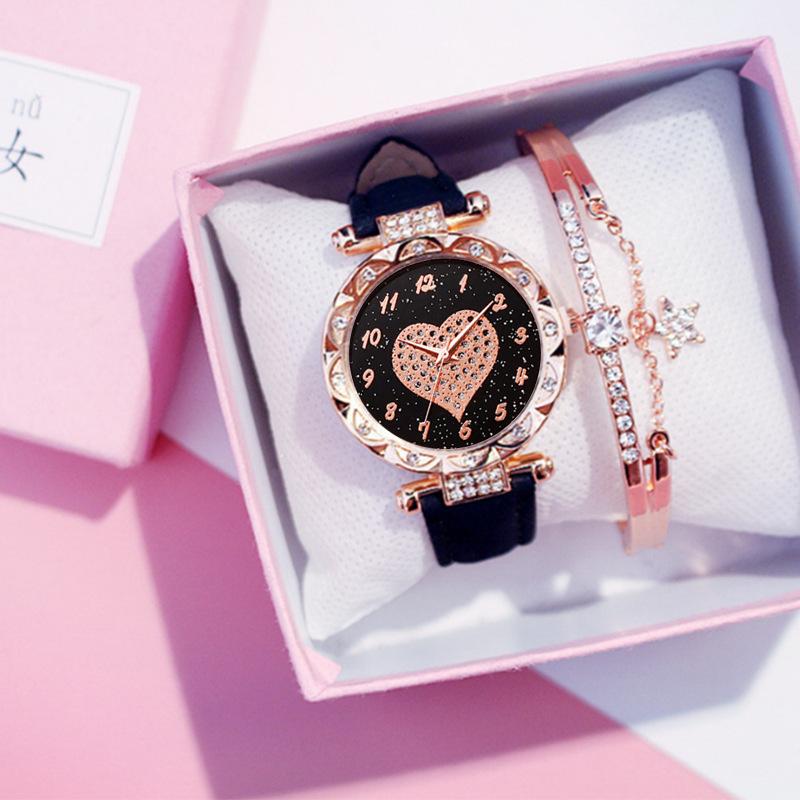 Casual Female Couple Student Electronic Watch Fashion Full Diamond Watch Love Luminous Women Peach Heart Watch