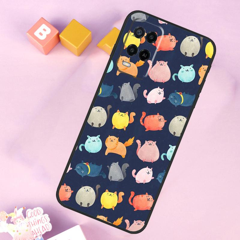 Cute Cartoon Cat Case For Oppo A17 A57 A16 A76 A96 A60 A40 A80 A18 A38 A58 A78 A98 A15 A54 A74 A94 A6 A5 Pro