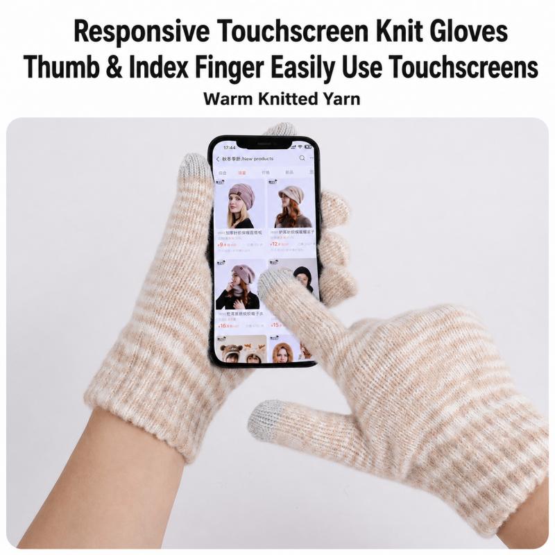 Winter Knitted Hat Scarf Gloves Set Thermal Soft Warm Three Piece Beanie Neck Warmer Touchscreen Gloves Outdoor Daily Wear Women Winter Accessory