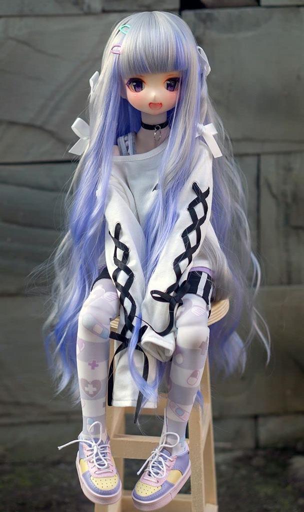 YR EARTH S378 Heat-Resistant Doll Wig, 8–9 Inch Gradient Long Hair for 1/3 BJD DD MDD (Lavender)