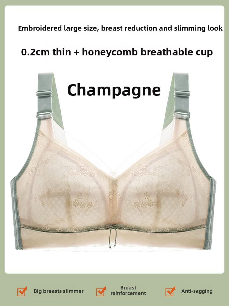 Large Size Women Gather A Thin Collection of Auxiliary Breast Full Cup No Underwire Large Breasts Show Small Non Magnetic Bra