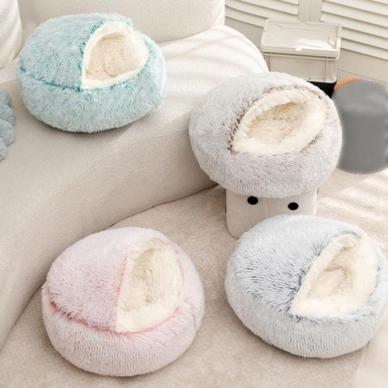 Pet Supplies Semi-enclosed Warm Plush Shell Nest Winter Semi-enclosed Dog Nest Cat Nest Mat Removable and Washable Round Nest Pet Bed